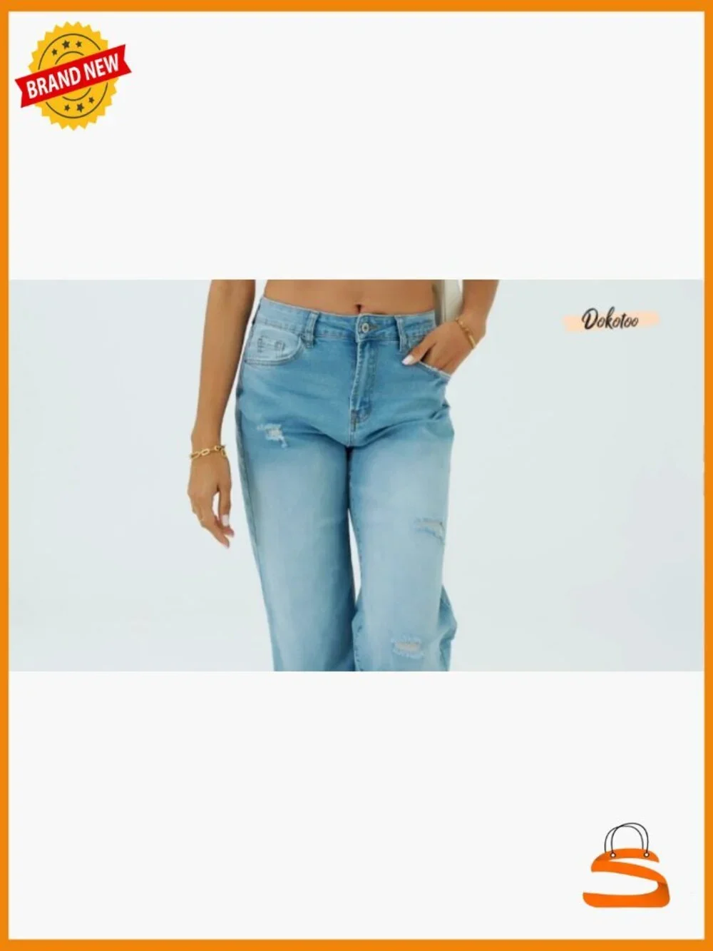 High Waist Baggy Wide Leg Jeans 8 Points Length Stretch Denim